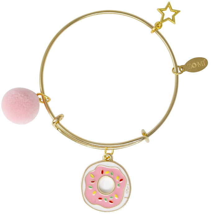 Zomi Gems - Donut & Pom Pom Gold Bangle Bracelet