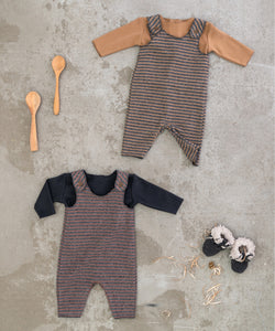 Play Up - Organic Cotton Striped Dungarees - Cherry Tree