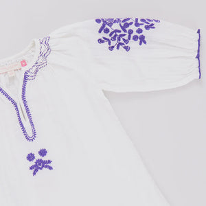 Pink Chicken - Girls Ava Dress - Gardenia White Embroidery