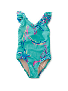 Tea Collection - Ruffle One-Piece Swimsuit - Caribbean Reef In Teal