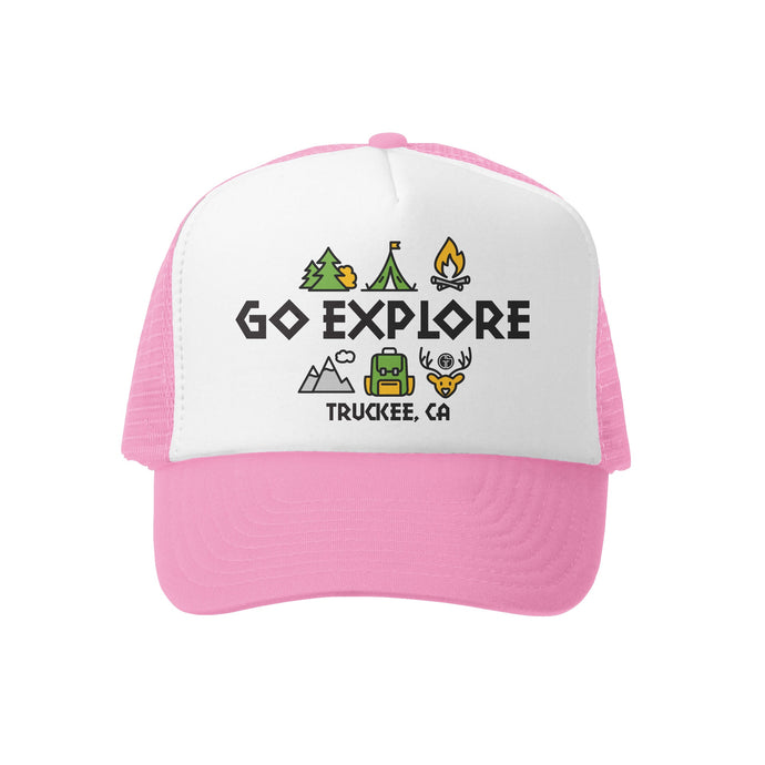 Grom Squad - Go Explore Truckee CA Hat - Pink/White