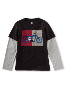 Tea Collection - Motorcycle Layered Graphic Tee - Jet Black