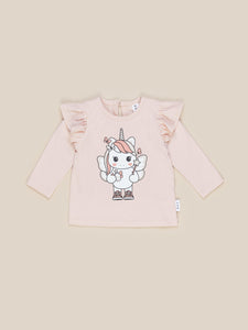 Huxbaby - Organic Fairy Unicorn Frill Top - Peach