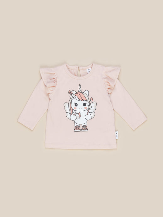 Huxbaby - Organic Fairy Unicorn Frill Top - Peach