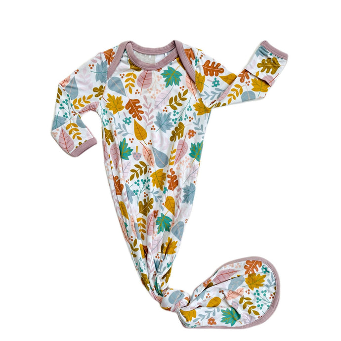 Little Sleepies - Dusty Mauve Fall Leaves Bamboo Viscose Infant Knotted Gown