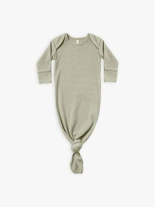 Quincy Mae - Organic Ribbed Knotted Baby Gown - Sage