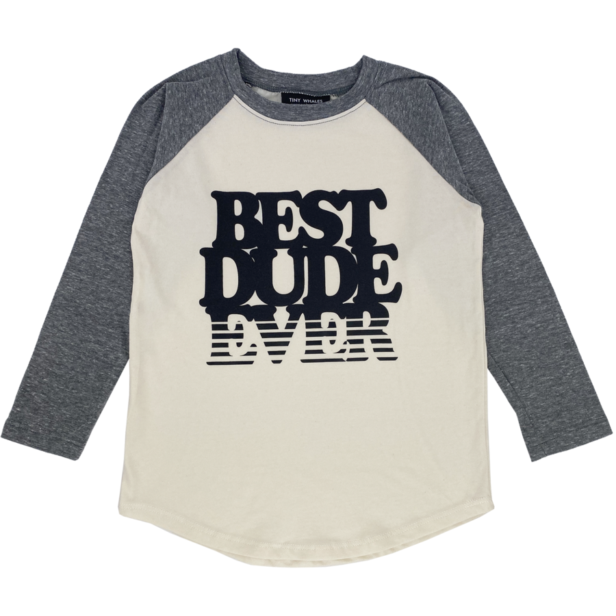 Tiny Whales - Best Dude Ever LS Raglan - Natural/Tri Gray