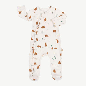 RED CARIBOU - Organic Forester Bears Footed Jumpsuit - Sea Salt