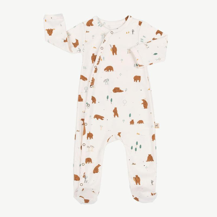 Organic Forester Bears Footed Jumpsuit - Sea Salt