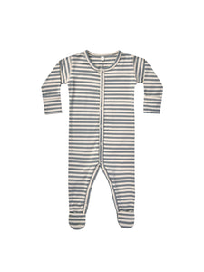 Quincy Mae - Full Snap Footie - Sea Green Stripe