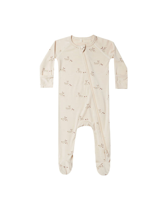 Quincy Mae - Bunnies Bamboo Zip Footie - Natural