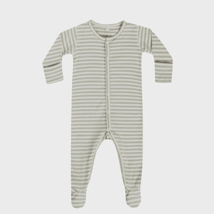 Quincy Mae - Full Snap Footie - Pistachio Stripe