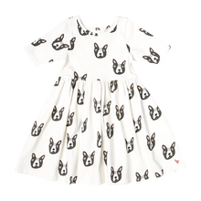 Load image into Gallery viewer, Pink Chicken - Girls Organic Steph Dress - Boston Terrier