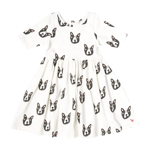 Pink Chicken - Girls Organic Steph Dress - Boston Terrier