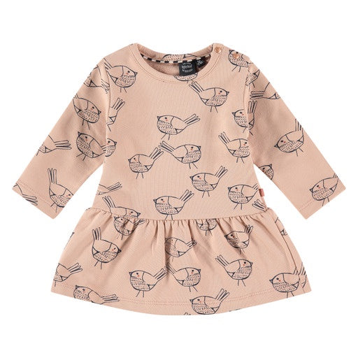 Babyface - Organic Baby Girls Dress Birds - Faded Salmon