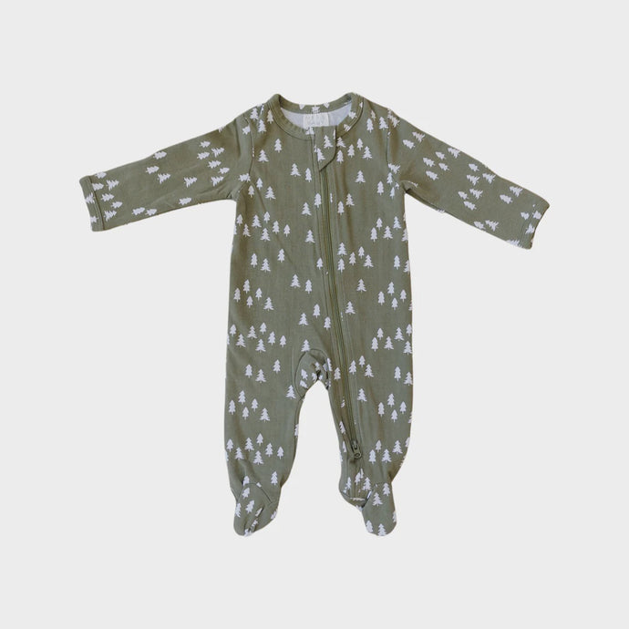 Mebie Baby - Organic Olive Pines Footed Zipper One Piece