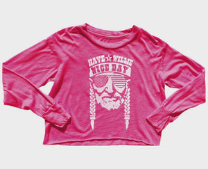 Rowdy Sprout - Willie Nelson Not Quite Crop LS Tee - Hot Pink