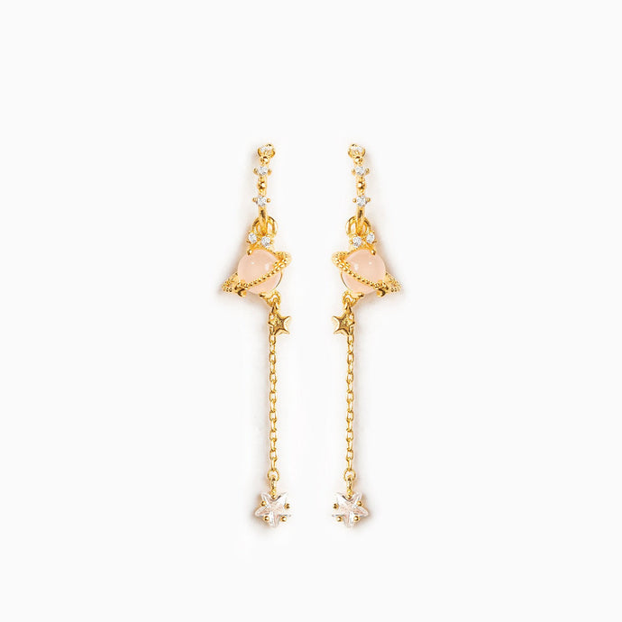Pink Jupiter Dangle Earrings - Gold