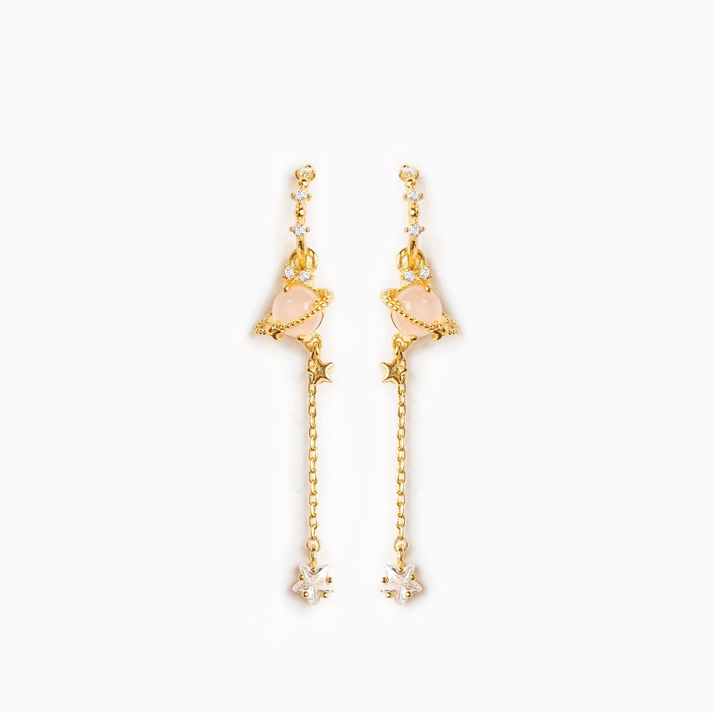 Pink Jupiter Dangle Earrings - Gold