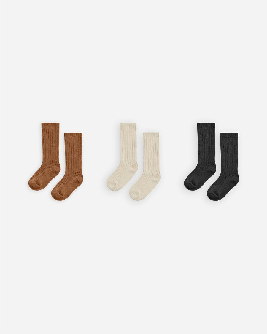 Rylee + Cru - Knee Sock Set of Three - Cinnamon /Natural / Black