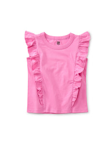 Tea Collection - Short Sleeve Ruffle Knit Top - Perennial Pink