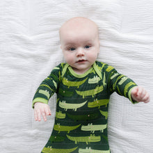 Load image into Gallery viewer, Little Sleepies - Green Crocodiles Bamboo Viscose Infant Knotted Gown