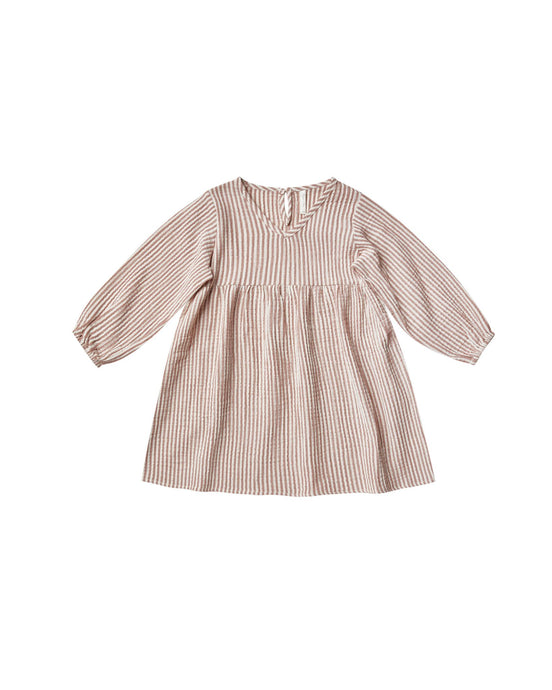 Rylee + Cru - Stripe V-Neck Babydoll Dress - Wine-Natural