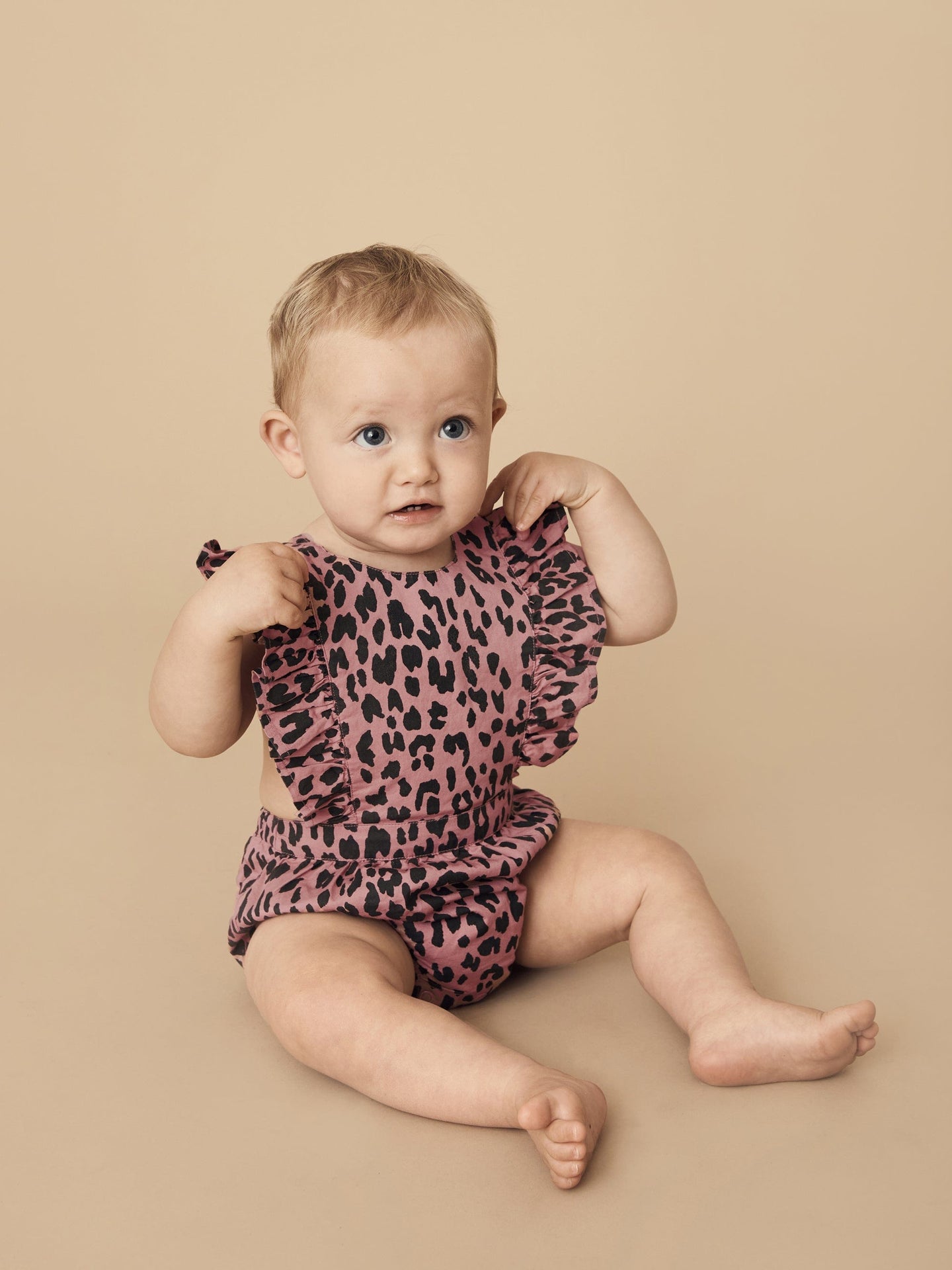 Huxbaby - Leopard Frill Playsuit - Dusty Rose