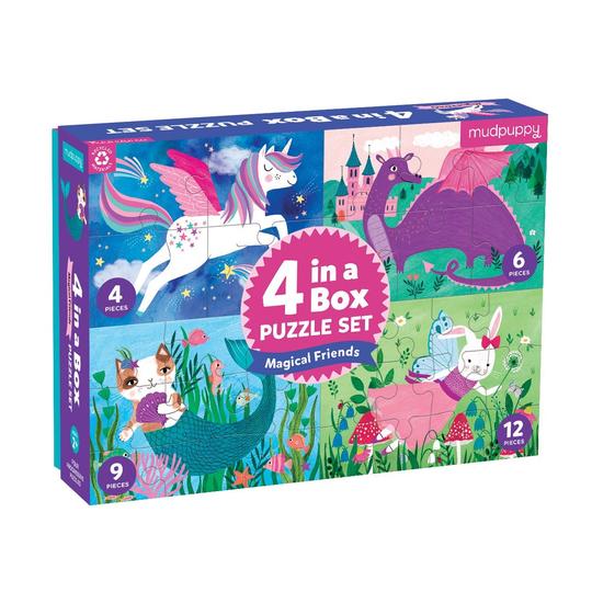 Mudpuppy - 4 in a Box PUZZLE SET - Magical Friends