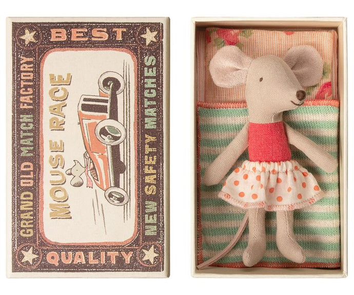 Maileg - Little Sister Mouse in a Matchbox (Aqua)