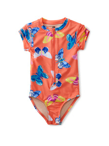 Rash Guard One-Piece - Butterfly Glow in Orange