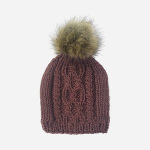 The Blueberry Hill - Cable Knit Hat with Fur Pom - Mauve