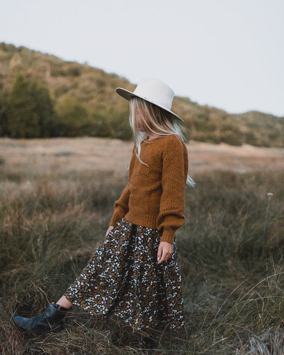 Rylee + Cru - Dark Floral Tiered Midi Skirt - Vintage Black