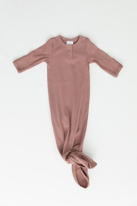 Dusty Rose Organic Cotton Ribbed Knot Gown