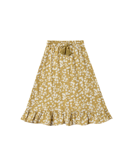 Rylee + Cru - Scattered Daisy Ruffle Midi Skirt - Citron