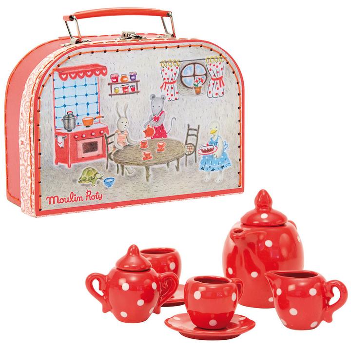 Red Ceramic Tea Set in Suitcase - The Big Family