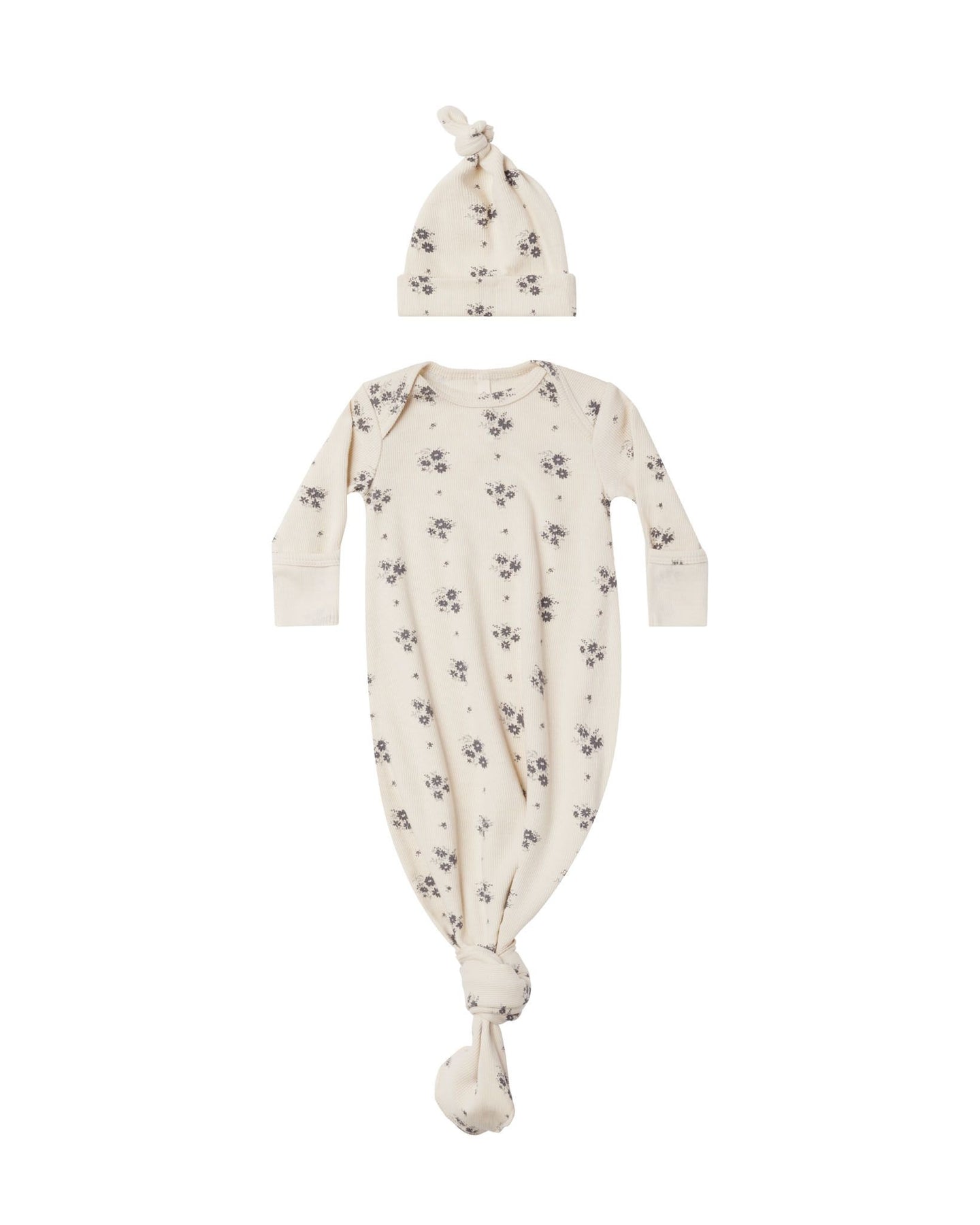 Quincy Mae - Knotted Baby Gown + Hat - Navy Ditsy