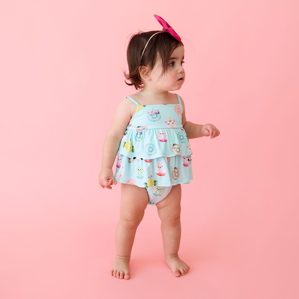 Posh Peanut - Donuts - Basic Ruffled Spaghetti Romper