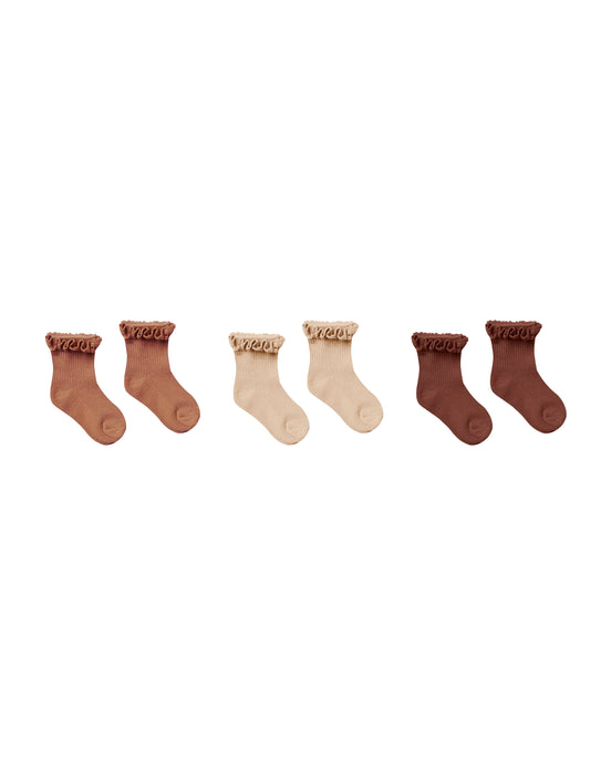 Rylee + Cru - Lace Trim Sock - Terracotta/Shell/Redwood