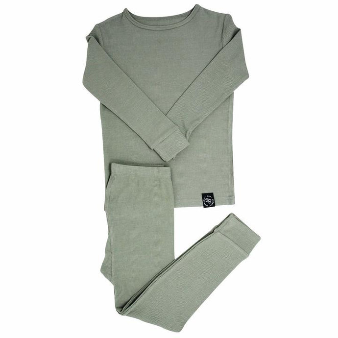 Big Kid Pj Long Sleeve - Olive Green Ribbed