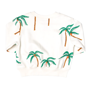 Pink Chicken - Girls Organic Sweatshirt - Cream Palm Trees