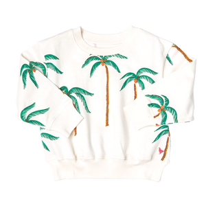 Pink Chicken - Girls Organic Sweatshirt - Cream Palm Trees