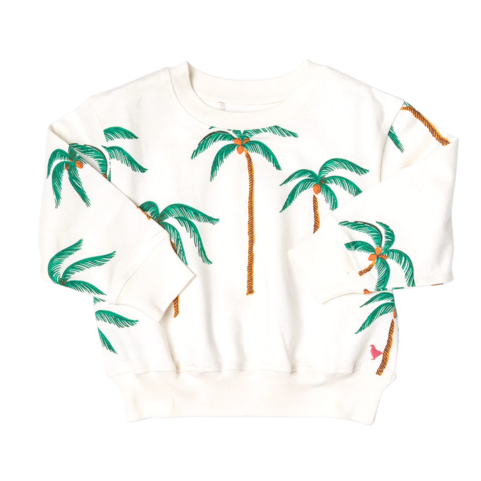 Pink Chicken - Girls Organic Sweatshirt - Cream Palm Trees