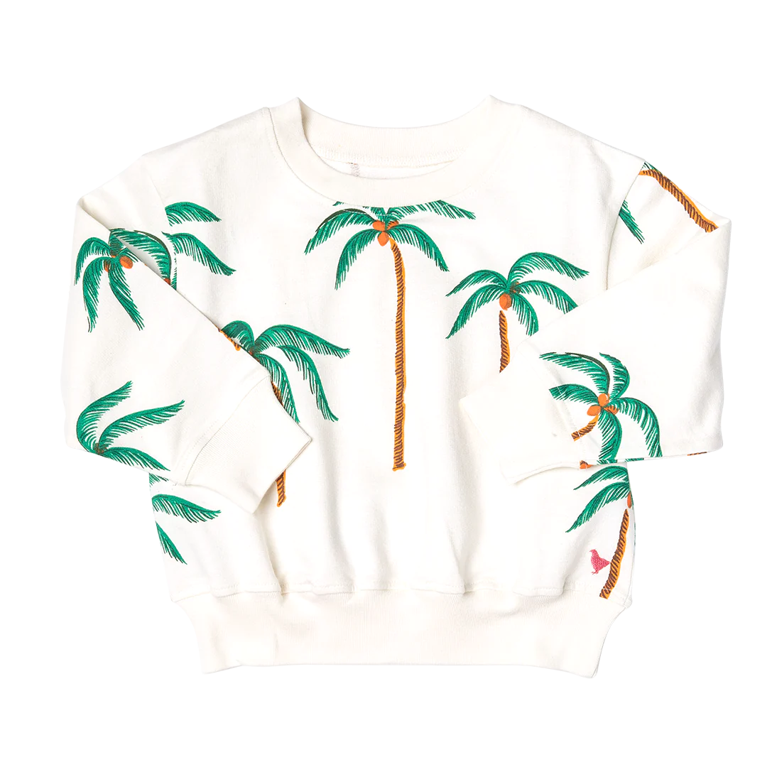 Pink Chicken - Girls Organic Sweatshirt - Cream Palm Trees