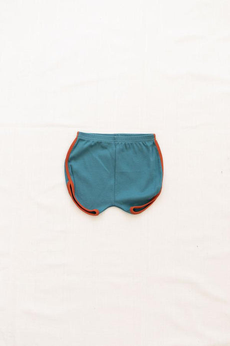Fin & Vince - Organic Vintage Track Shorts - Peacock w/ Red Rock Trim