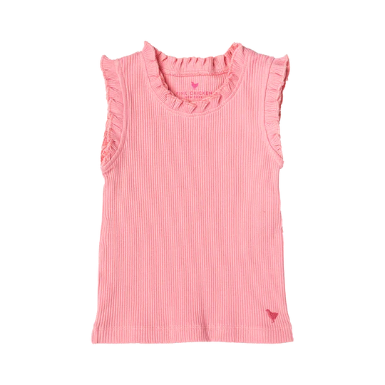 Pink Chicken - Girls Organic Ruffle Rib Tank - Peony