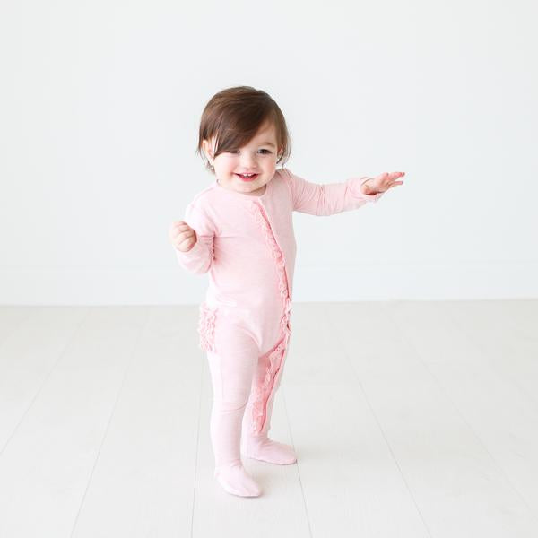 Bamboo Footie Ruffled Snap One Piece - Pink Heather