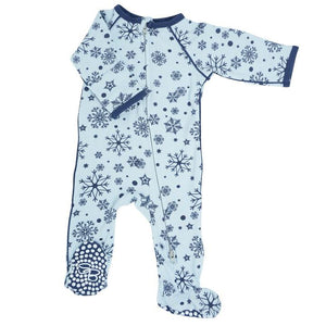 Sweet Bamboo - Piped Zipper Footie - Blue Snowflake