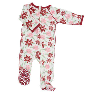 Sweet Bamboo - Piped Zipper Footie - Poinsettia