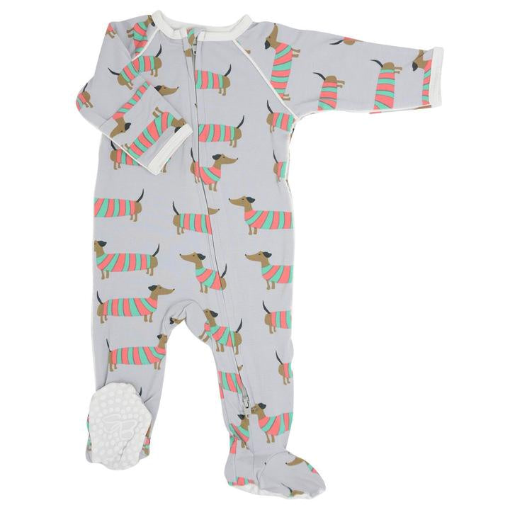 Sweet Bamboo - Piped Zipper Footie - Holiday Hound